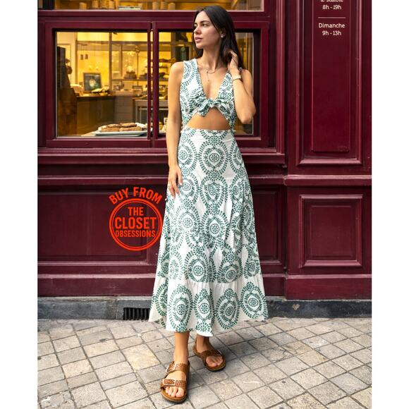 ZARA Blogger Fave Midi Dress Front Knot NWT Green White - Picture 8 of 16